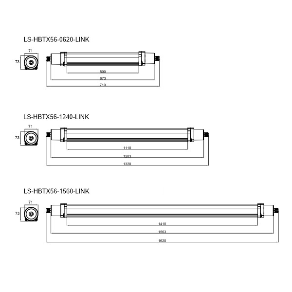 LED Tri-Proof LS-HBTX56 afmetingen