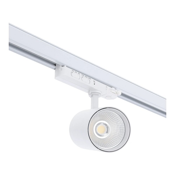 Witte 3-fase railspot LS-TR3F02R gemonteerd op witte 3-fase rail