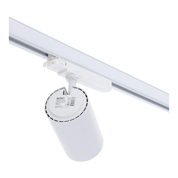 Witte 3-fase railspot LS-TR3F02R op rail, zijaanzicht