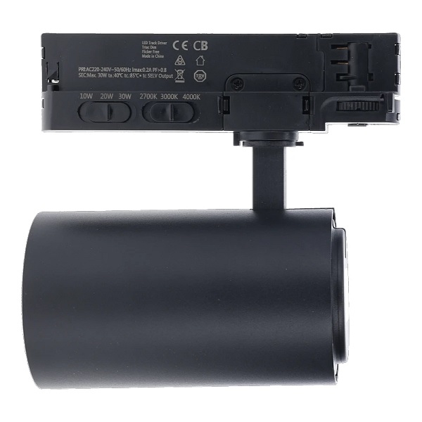 Zwarte 3-fase railspot LS-TR3F02R met railadapter, detailweergave