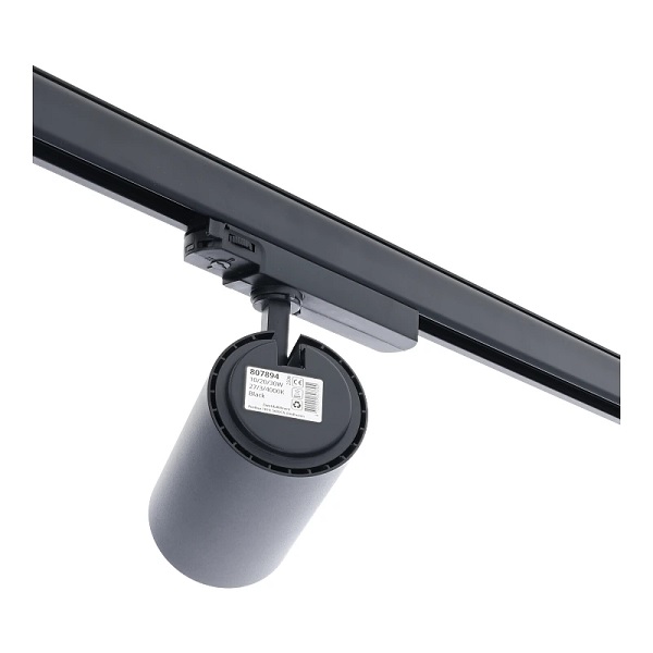 Zwarte 3-fase railspot LS-TR3F02R, achterzijde met productlabel